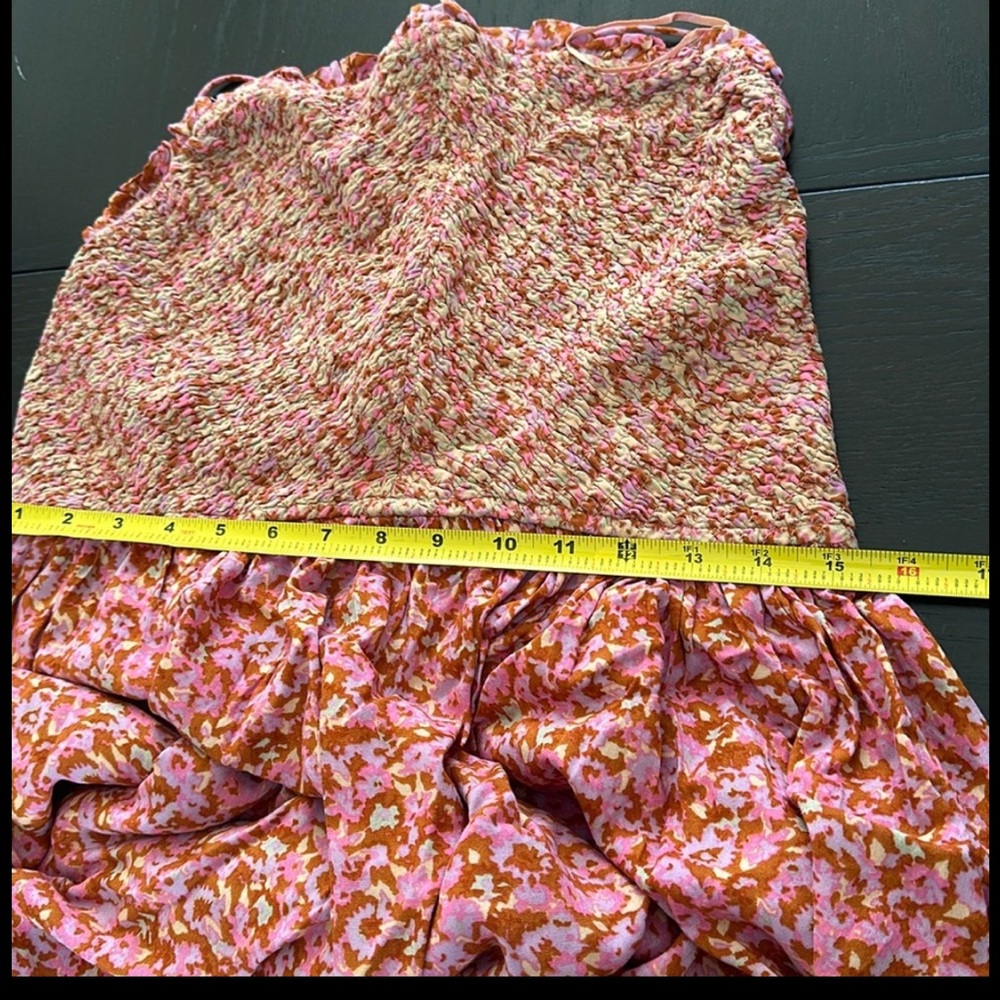 Free People One I Love Dress in Caramel Combo Pink and Tan Maxi Ruffle Hem Sz L - Picture 7 of 16